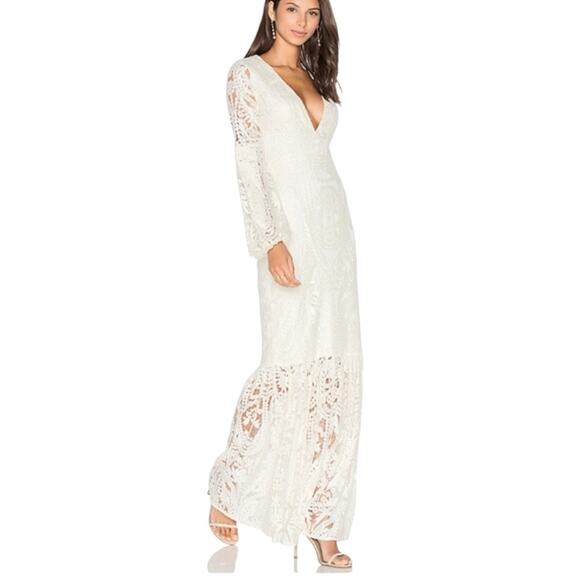 Revolve x Tularosa Long Sleeve Lace Gown Plunging Neckline Off White 6 Wedding - Picture 7 of 7